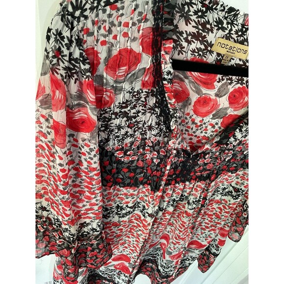 Notations Women’s Plus Red Top Blouse 2XL Boho Tunic Multicolor Peasant Shirt - Picture 4 of 9